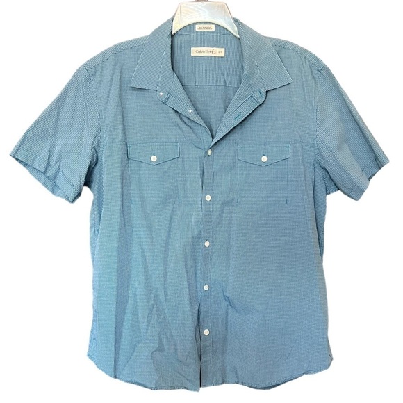 Calvin Klein Men's Size Xlarge Blue White Short Sleeve Button Up - Picture 1 of 6